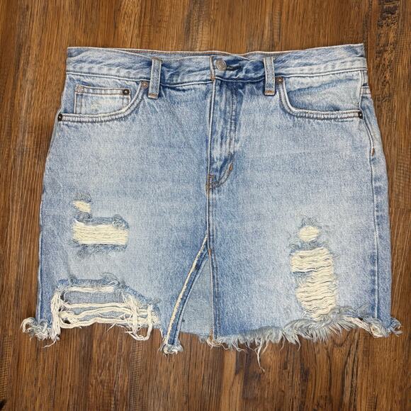 We the Free size 28 Free People Harvest Bell denim skirt distressed front split - Picture 1 of 7